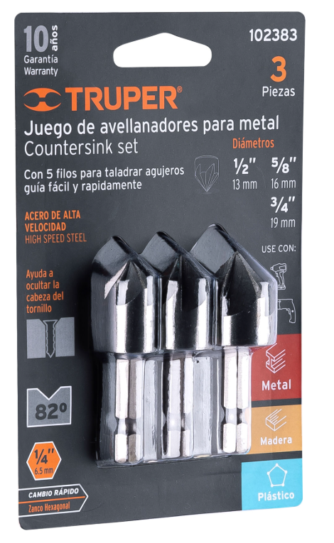 Juego de avellanadores HSS 3 piezas Truper 102383 JAV-3