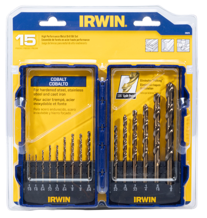JUEGO BROCAS COBALTO 5% 1/16"-3/8" 15 PZAS IRWIN 316015
