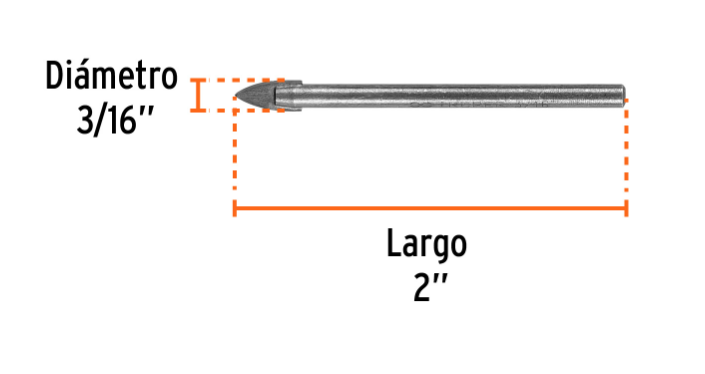 Broca para vidrio 3/16" (4.7 mm) x 2" Truper 11701 BVI-3/16