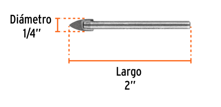 Broca para vidrio 1/4" (6.3 mm) x 2" Truper 11702 BVI-1/4