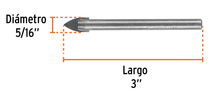 [4811703] Broca para vidrio 5/16" (8 mm) x 3" Truper 11703 BVI-5/16