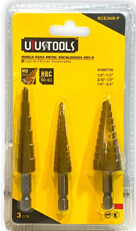 Juego de brocas escalonadas x 3 piezas Uyustools BCE3HR-P