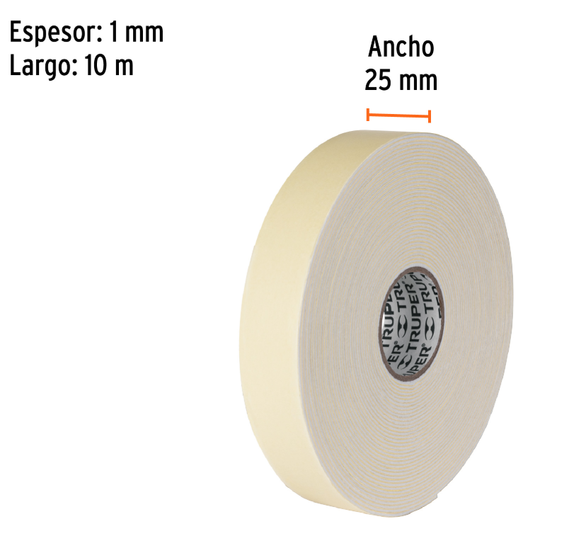 Cinta doble faz 1" x 10 m Truper 11728 CDC-25100