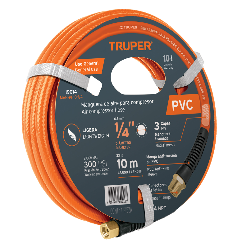 MANGUERA COMPRESOR USO GENERAL 1/4" X 10m TRUPER 19014 MAN-PI-10-1/4