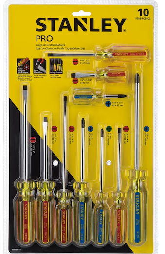 JUEGO DESTORNILLADOR PRO 10 PZAS STANLEY 69-172
