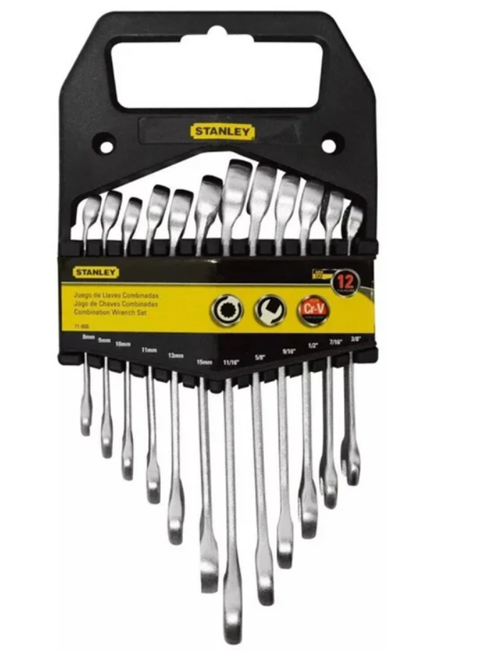 JUEGO LLAVE MIXTA PROFESIONAL 3/8"-11/16" Y 8mm-15mm 12 PZAS STANLEY 71-608