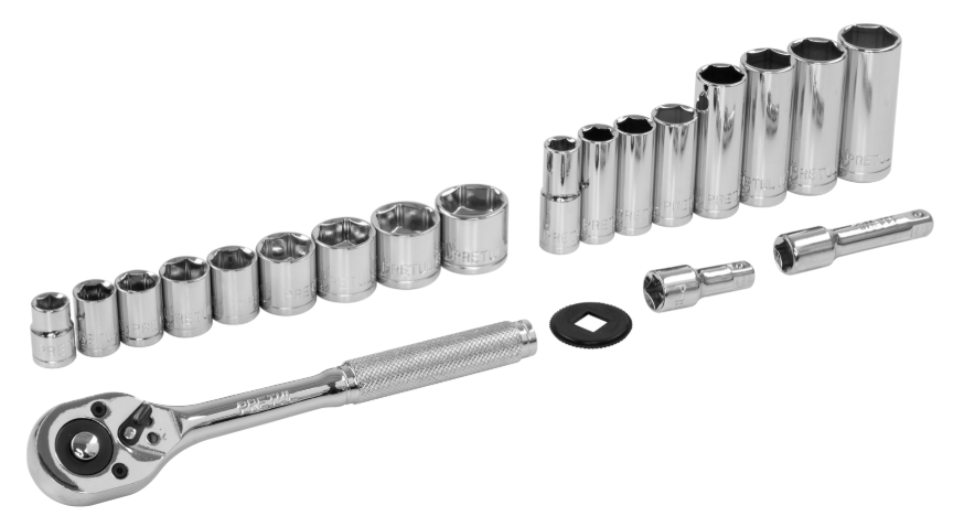Juego copas cuadrante 3/8" 9mm-19mm 21 piezas Pretul 21191 JD-3/8X21MM-P