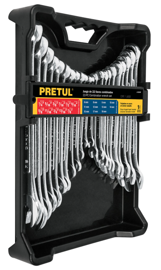 JUEGO LLAVE MIXTA 22 PZAS. PULG Y METRICO PRETUL 22018 J-2022MP