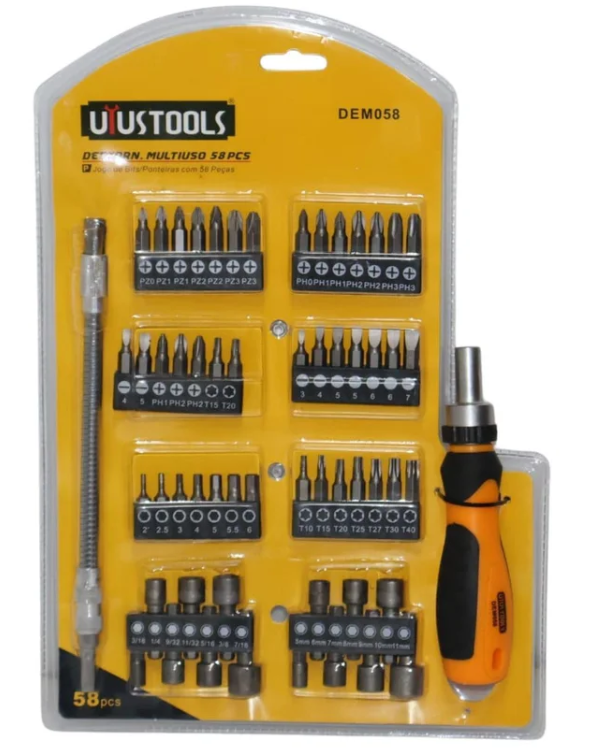 [50DEM058] JUEGO DESTORNILLADOR RATCHET MULTIUSOS 58 PZAS UYUSTOOLS DEM058