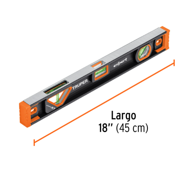 Nivel magnético de aluminio profesional 18" Truper Expert 14625 NP-18X