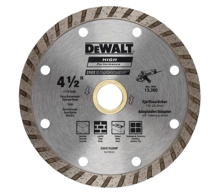 DISCO DIAMANTADO TURBO 4, 1/2" DEWALT DW47450HP