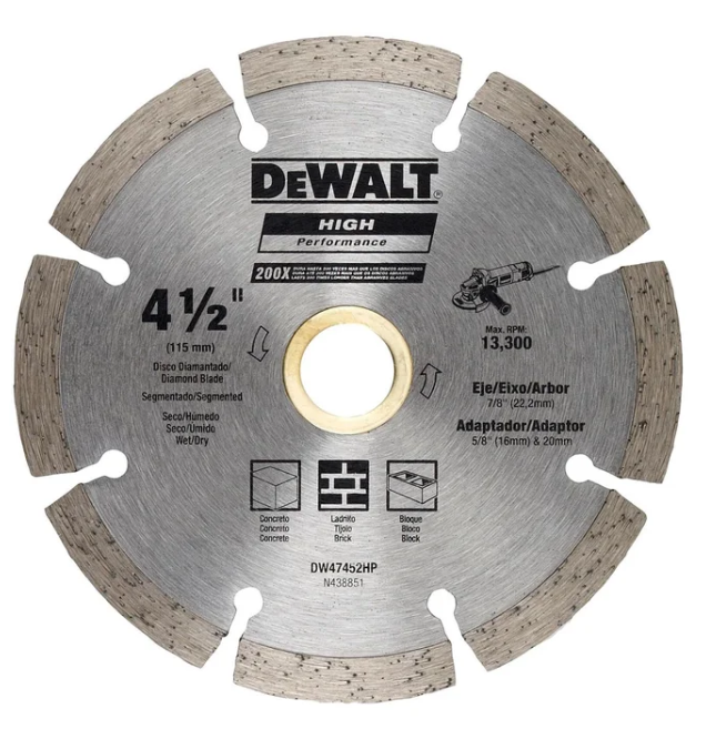DISCO DIAMANTADO SEGMENTADO 4, 1/2" DEWALT DW47452HP
