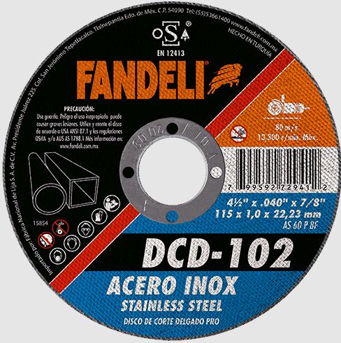 DISCO CORTE METAL-INOX. 4, 1/2" X 3/64" T-41 FANDELI DCD-102