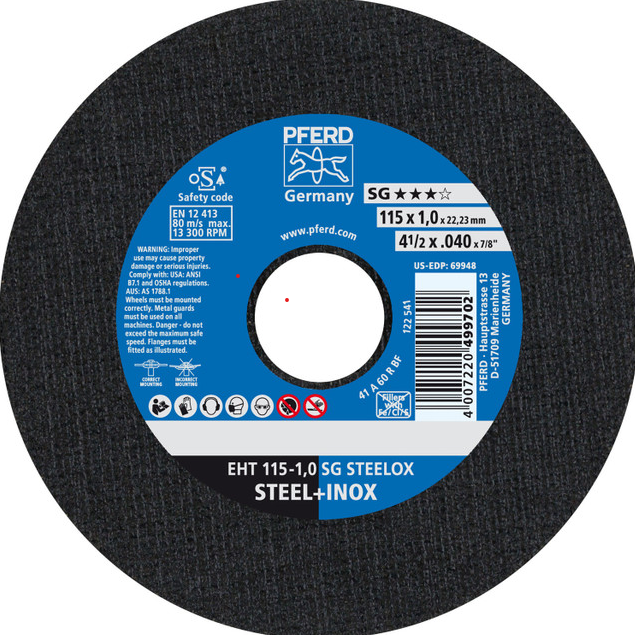 DISCO CORTE METAL-INOX. 4, 1/2" X 1mm T-41 SG PFERD 69948