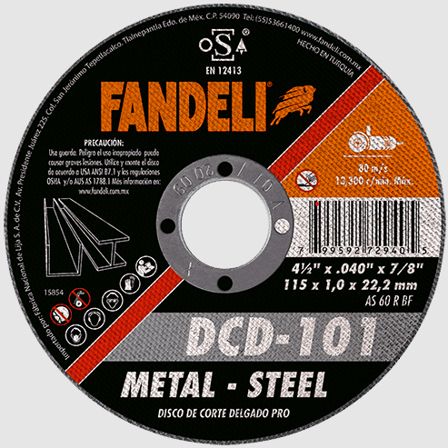 [30DCD101] Disco de corte para metal 4 1/2" x 1.0mm T-41 Pro+ Fandeli DCD-101