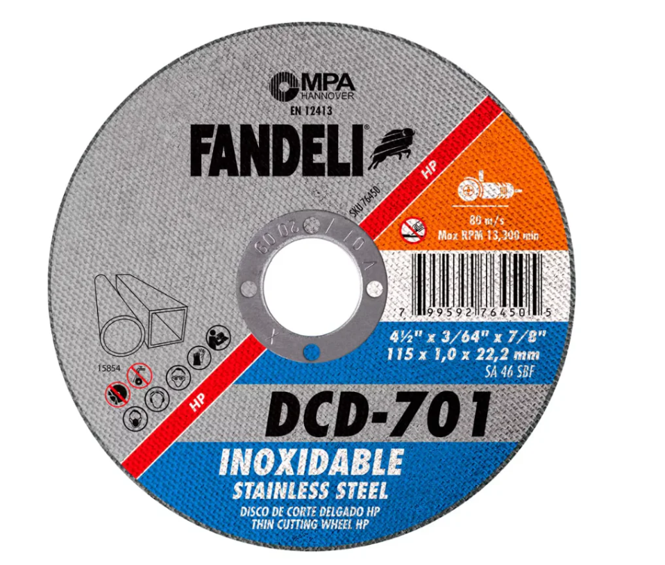 DISCO CORTE INOX. 4, 1/2" X 1.0mm T-41 HIGH PERFORMANCE FANDELI DCD-701HP
