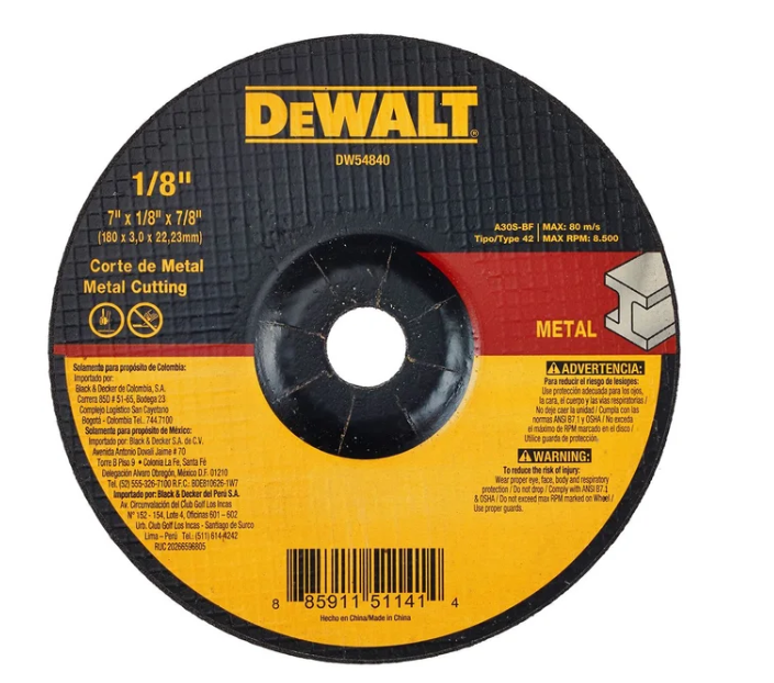 DISCO CORTE METAL 7" X 1/8" TIPO 27 DEWALT DW44840/DW54840