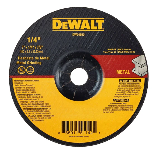 [4644850] DISCO PULIR/DESBASTE METAL 7" X 1/4" TIPO 27 DEWALT DW44850/DW54850