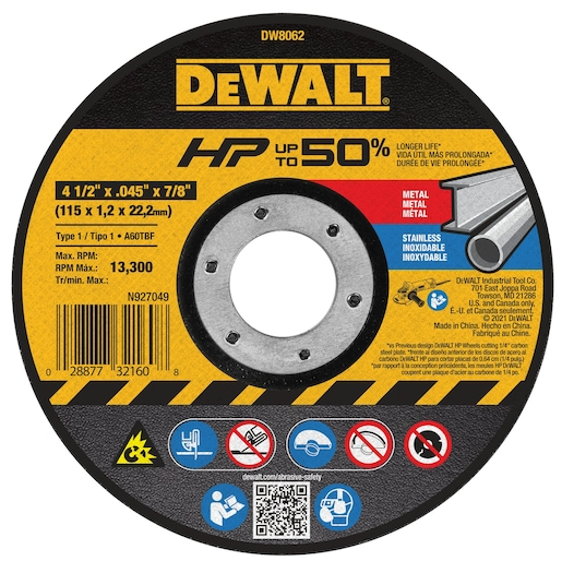 [468062] DISCO CORTE METAL 4, 1/2" X 3/64" TIPO 41 DEWALT DW8062
