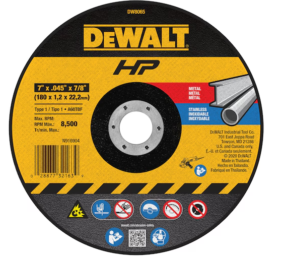 DISCO CORTE METAL 7" X 1/16" TIPO 41 DEWALT DW8065