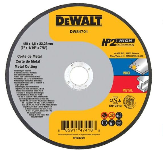 [4684701] Disco de corte metal tipo 41 7" x 1/16" Dewalt DW84701