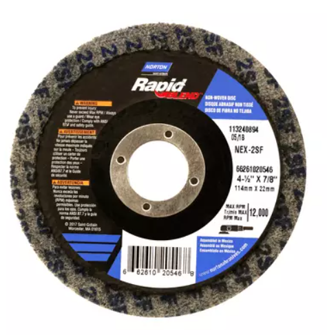 [53NDRFBG45] Disco Rapid Finish Blend gris inoxidable 4,1/2" Norton NEX-2SF 66261020546
