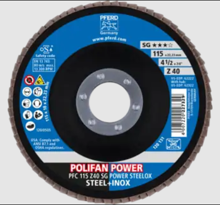 Disco flap power zirconio cónico (PFC) 4-1/2" G-40 Pferd 67784115