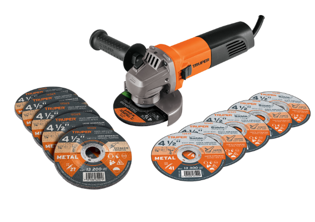 PULIDORA MINI PROF. 4, 1/2" 800W INCLUYE 11 Discos TRUPER 101544 ESMA-4-1/2A9D