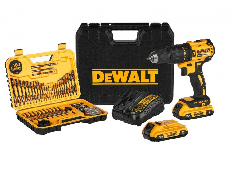[46DCD7781S2AB3] Taladro percutor inalámbrico 1/2" 20V 2Ah, 2 baterías y kit Dewalt DCD7781S2A-B3