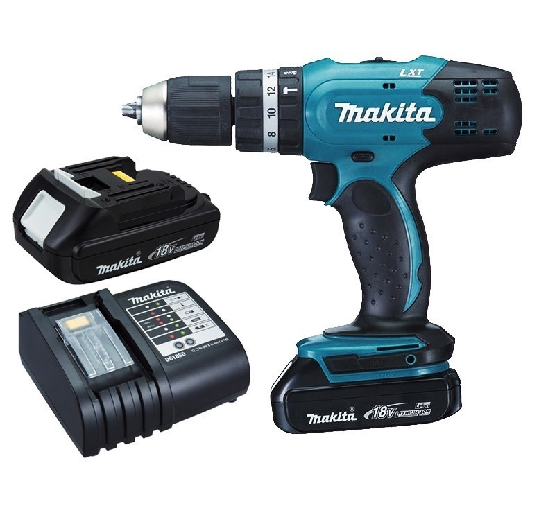 TALADRO PERCUTOR 1/2" INALAM. 2 BAT. 18V 1.5Ah+CARGADOR MAKITA DHP453SYE