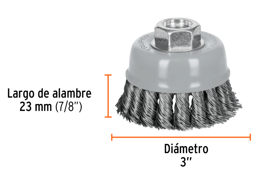 Grata copa trenzada multirosca 3" de acero al carbono Truper 100854 CT-608MRX