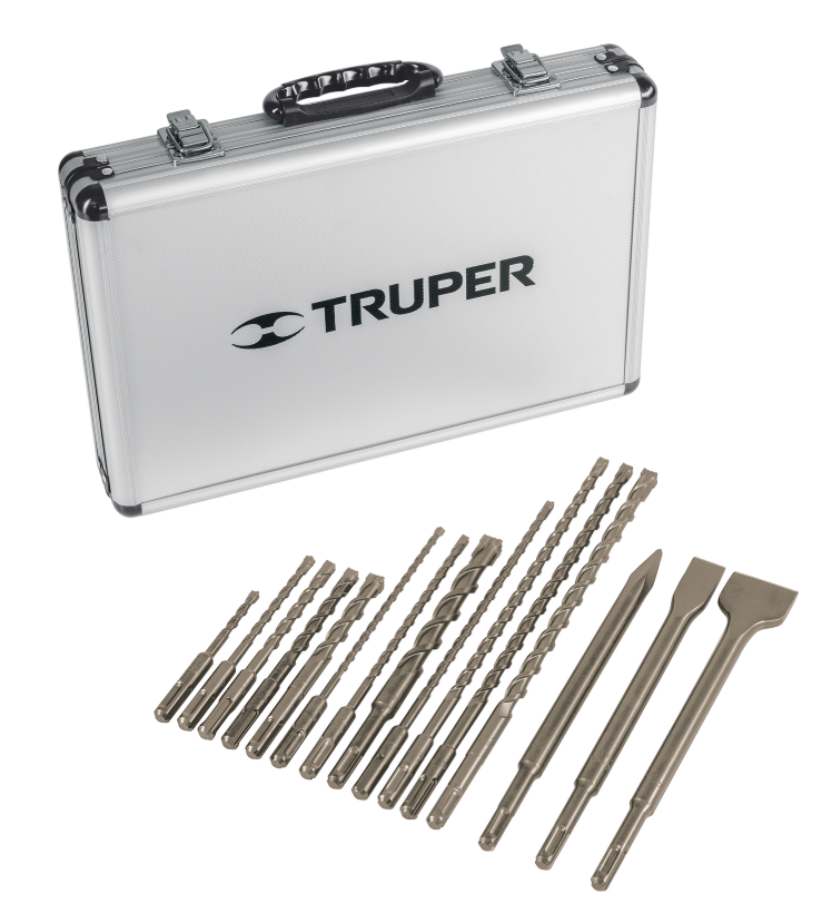 JUEGO ACCESORIOS SDS PLUS 12 Brocas 3 CINCELES TRUPER 11897 JSDS-15