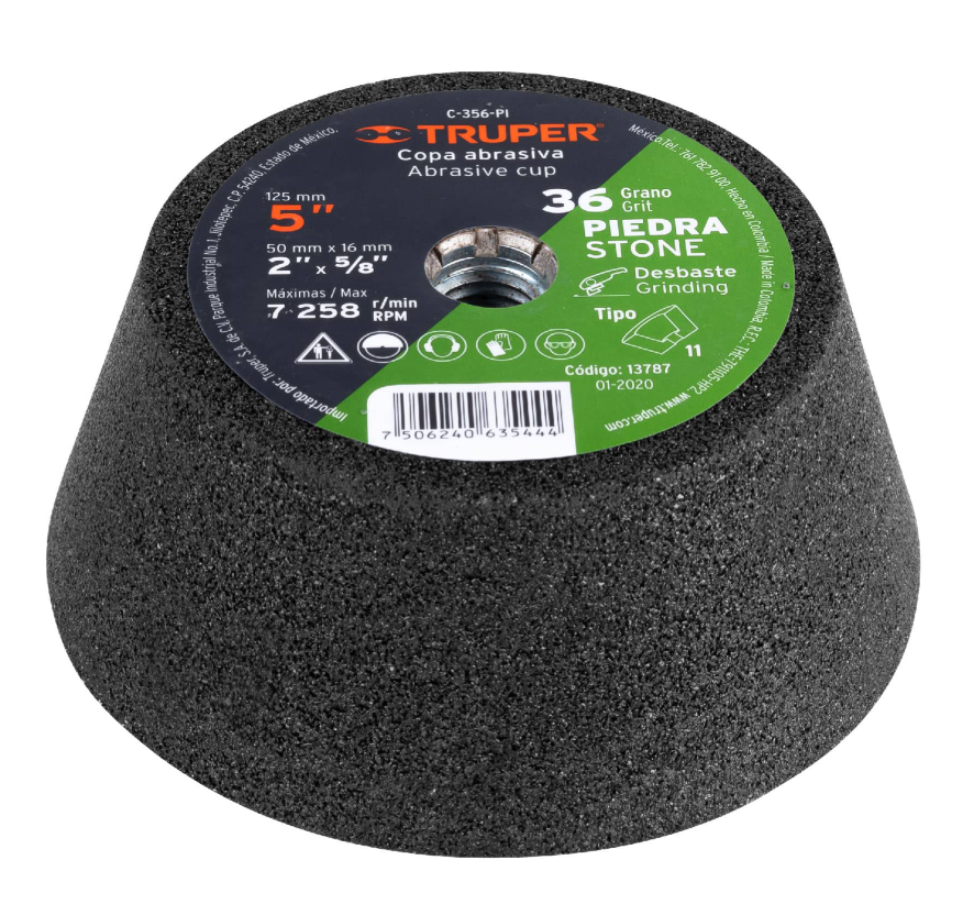 PIEDRA COPA 5" GRANO 36 ROSCA 5/8-11UNC TRUPER 13787 C-356-PI