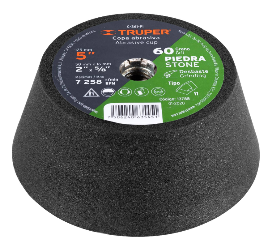 [4813788] Piedra copa 5" grano 60 rosca 5/8-11UNC Truper 13788 C-361-PI