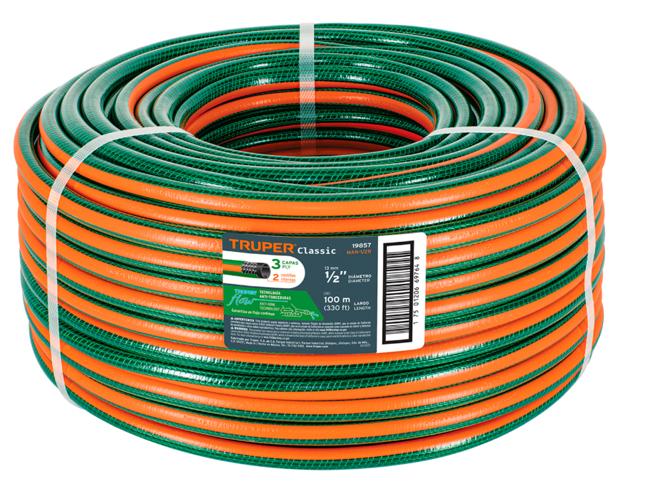 MANGUERA REFORZADA 1/2" 3 CAPAS X 1m TRUPER 19857 MAN-1/2R