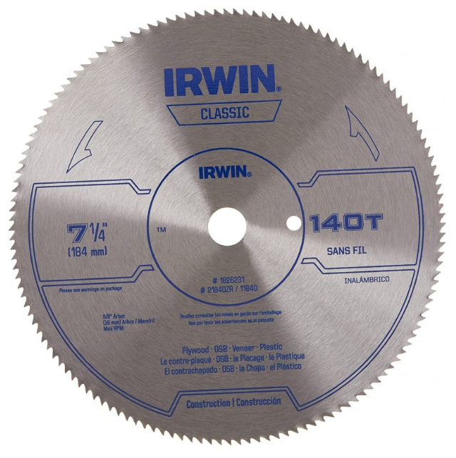 [4511840] Disco sierra circular para madera 7 1/4" x 140 dientes Irwin 11840