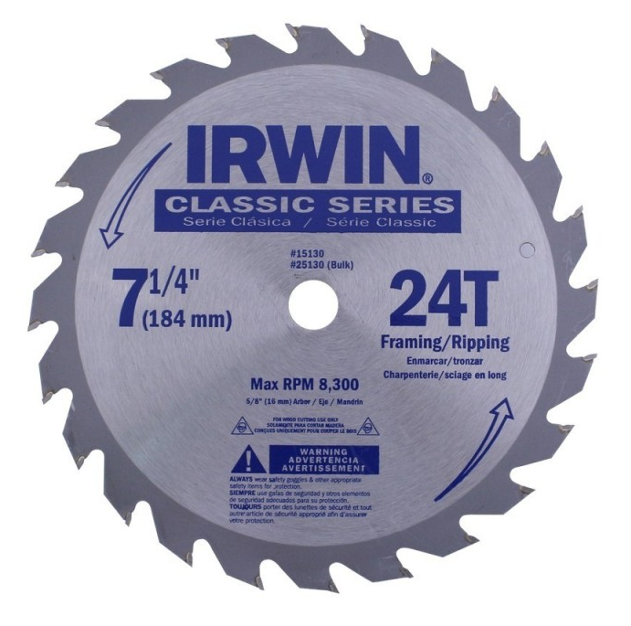 DISCO SIERRA CIRCULAR MADERA 7, 1/4" X 24D IRWIN 15130LA