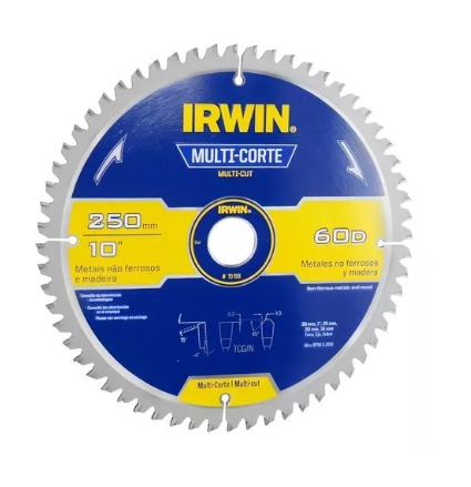 [4515198] Disco sierra circular multicorte aluminio/madera 10" x 60 dientes Irwin 15198
