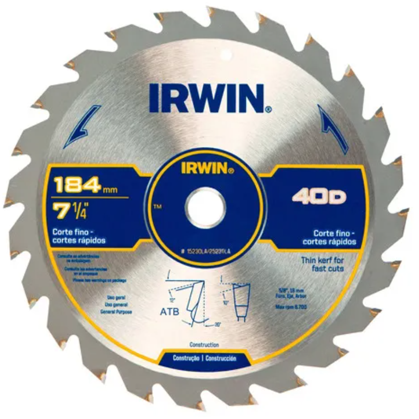DISCO SIERRA CIRCULAR MADERA 7, 1/4" X 40D IRWIN 15230LA