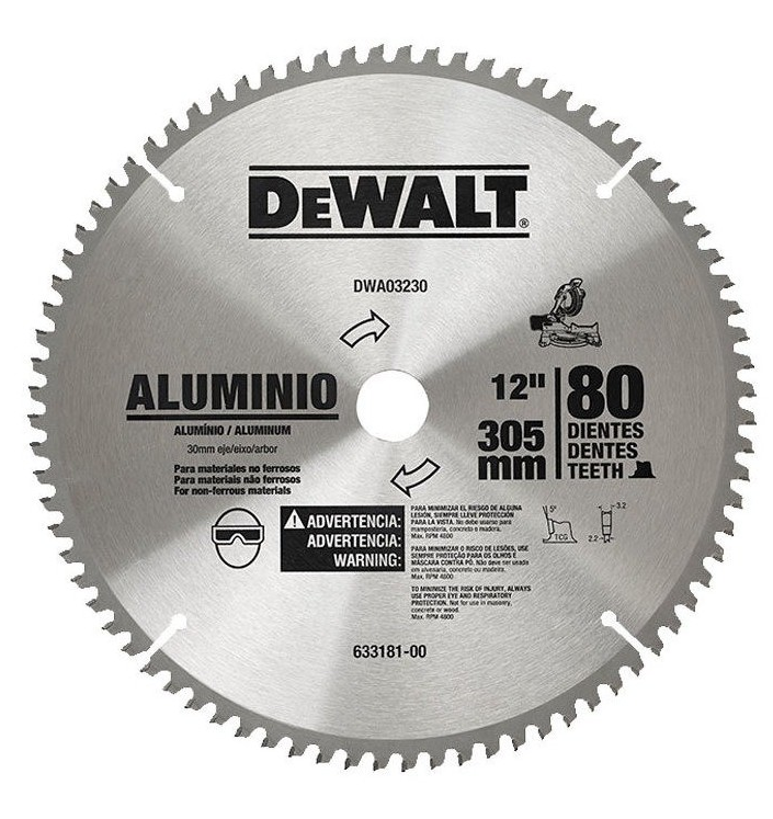 DISCO SIERRA ALUMINIO 12" X 28mm 80D DEWALT DWA03230