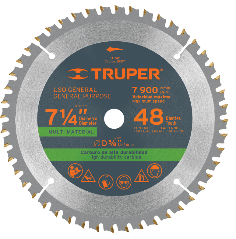 DISCO SIERRA CIRCULAR MULTICORTE (ALUMINIO/MADERA) 7, 1/4" X 48D 18317 ST-748