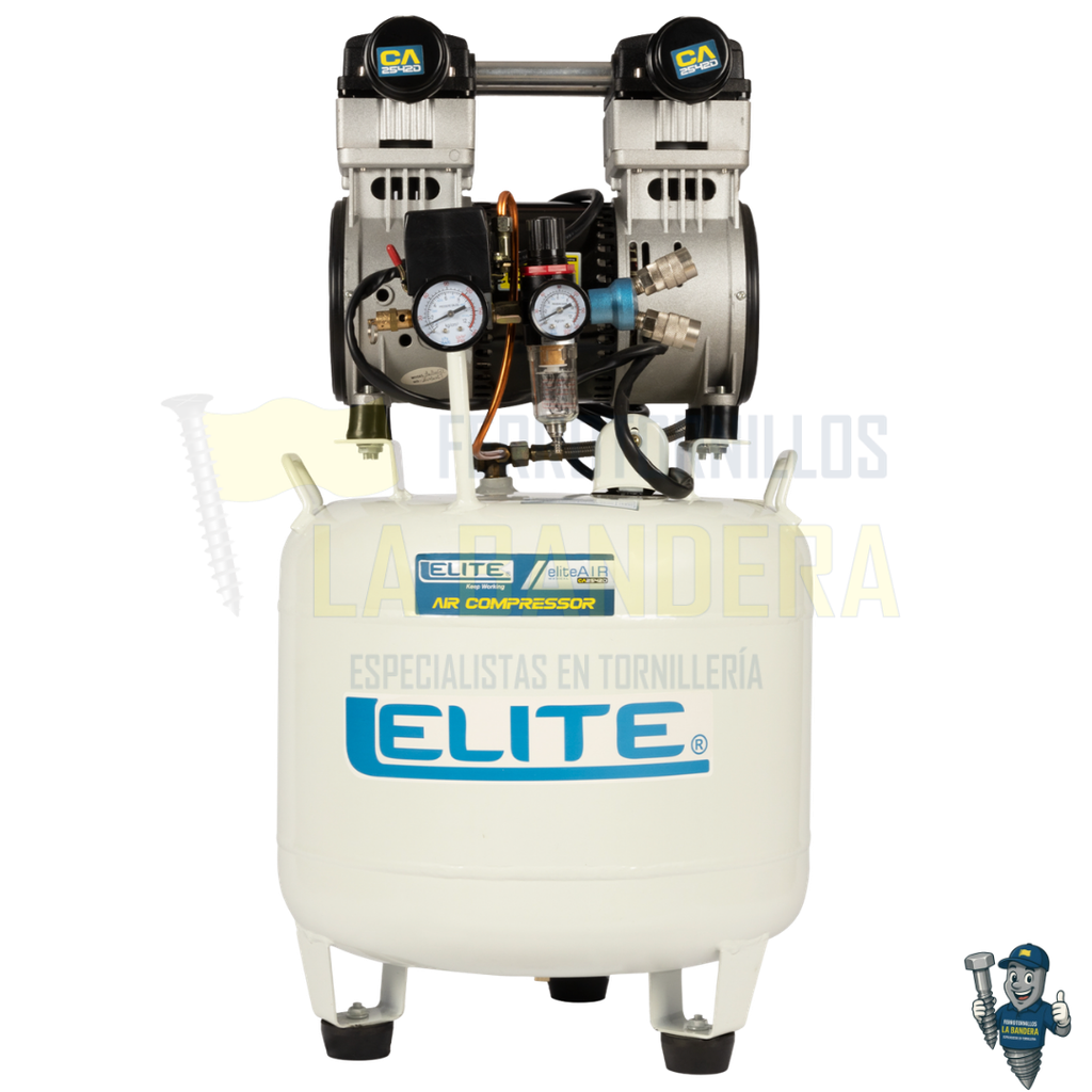 [55CA2542D] COMPRESOR AIRE HORIZ. MEDI. LIB. ACEITE Y SILENC. 125PSI 42L 2.5HP ELITE CA2542D