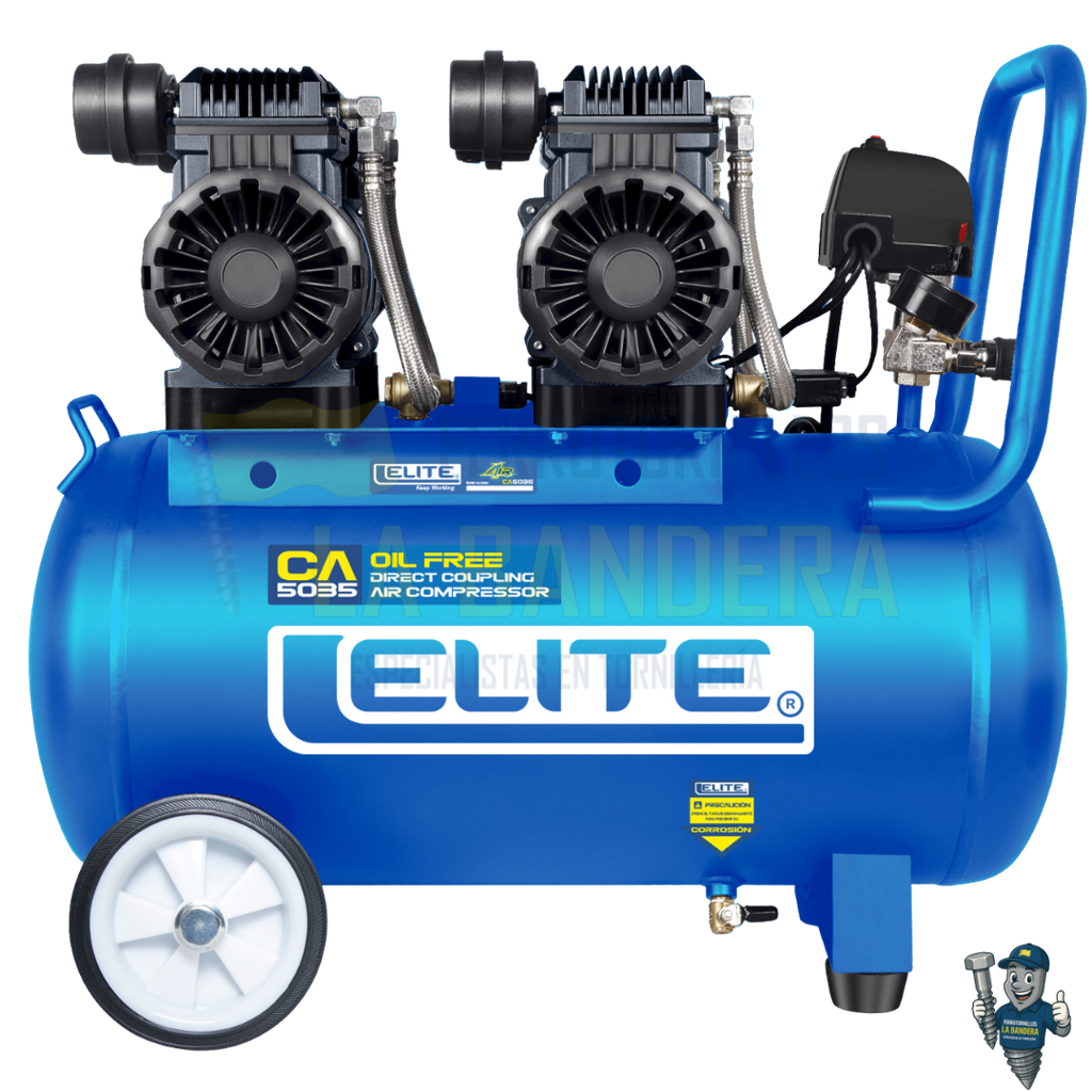 COMPRESOR DE AIRE EN SERIE LIBRE DE ACEITE 50L- 18 CFM-3.5HP-120PSI ELITE CA5035