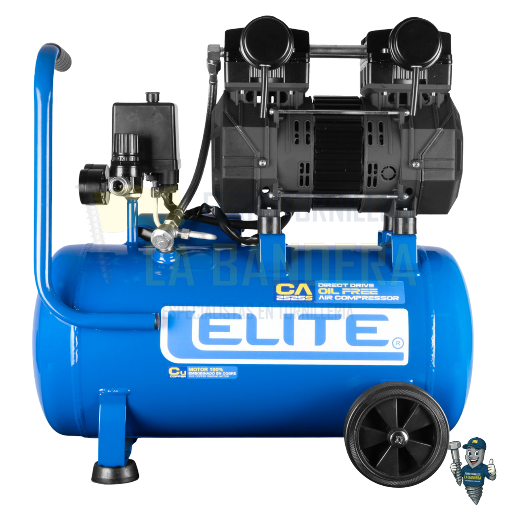 [55CA2525S] COMPRESOR LIBRE DE ACEITE 25L 2.5HP 125 PSI 6.1 CFM ELITE CA2525S
