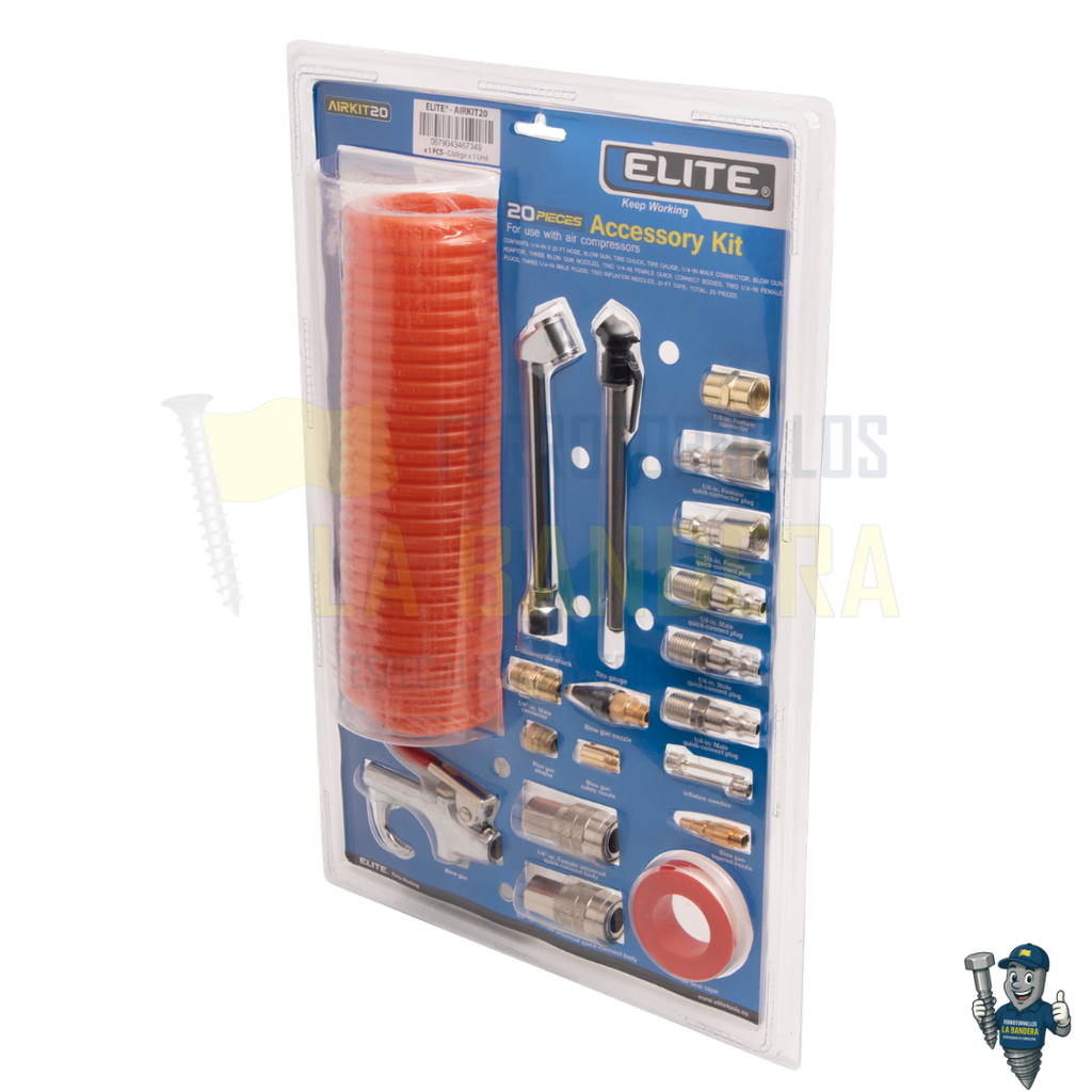 [55AIRKIT20] KIT DE ACCESORIOS 20 PCS PARA COMPRESOR ELITE AIRKIT20