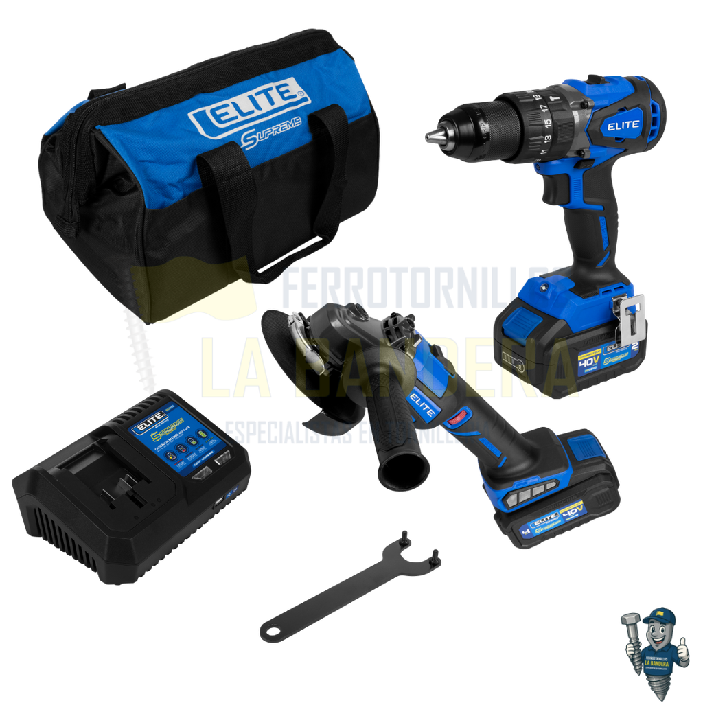 Kit taladro 1/2" y pulidora 5" inalámbricos 40V 2Ah+4Ah Elite KIT1SB40