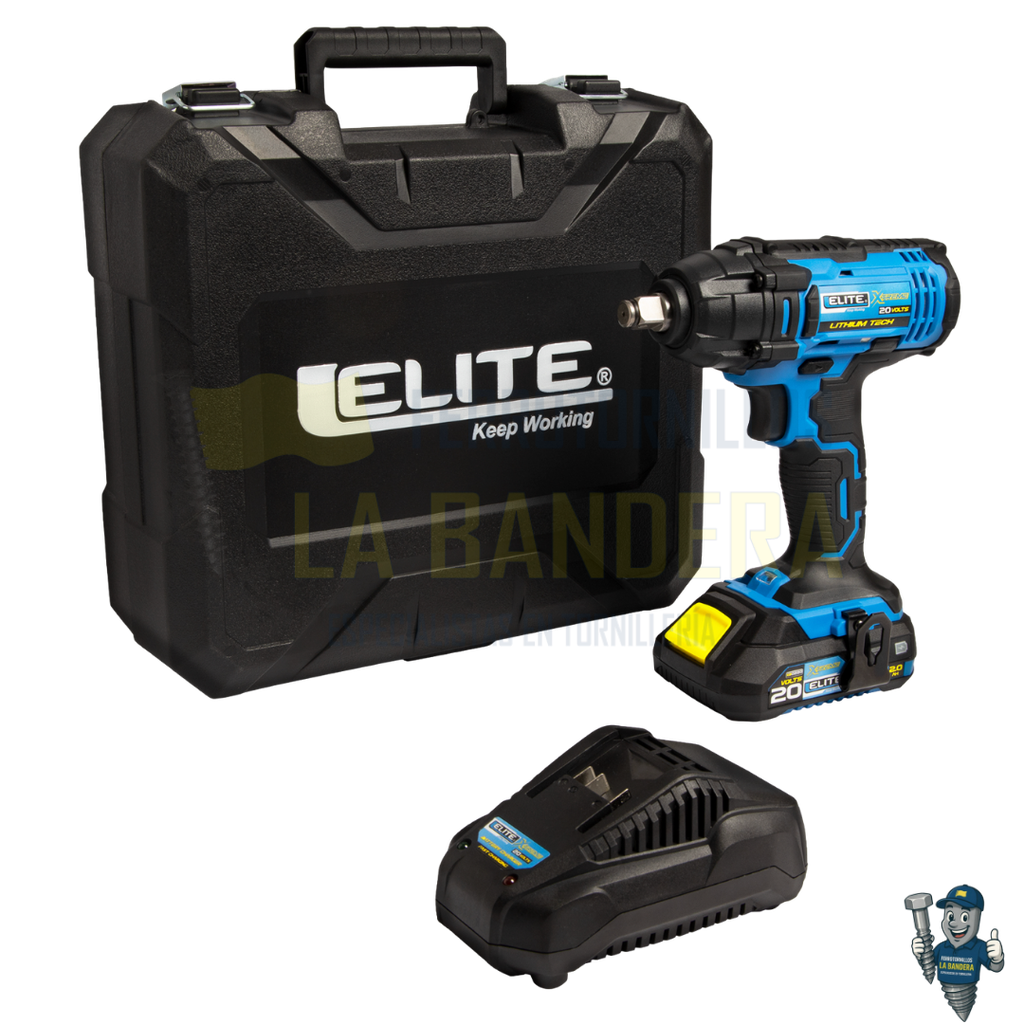 Llave de impacto inalámbrica 1/2" 20V 250 Nm 1 batería 2Ah cargador Elite XIWS20