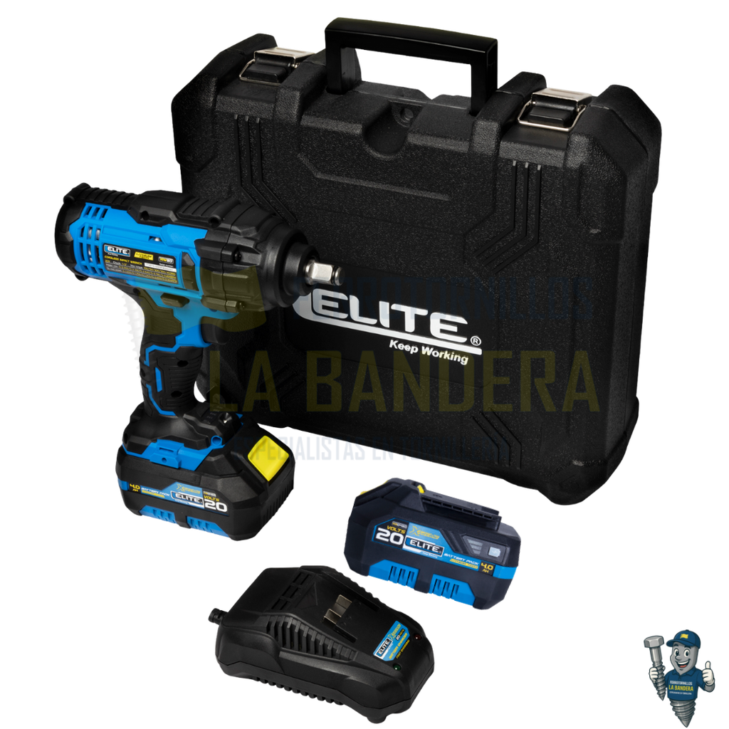 Llave impacto inalámbrica 1/2" 20V 400 Nm 2 baterías 4Ah Elite XIW20-BATKIT