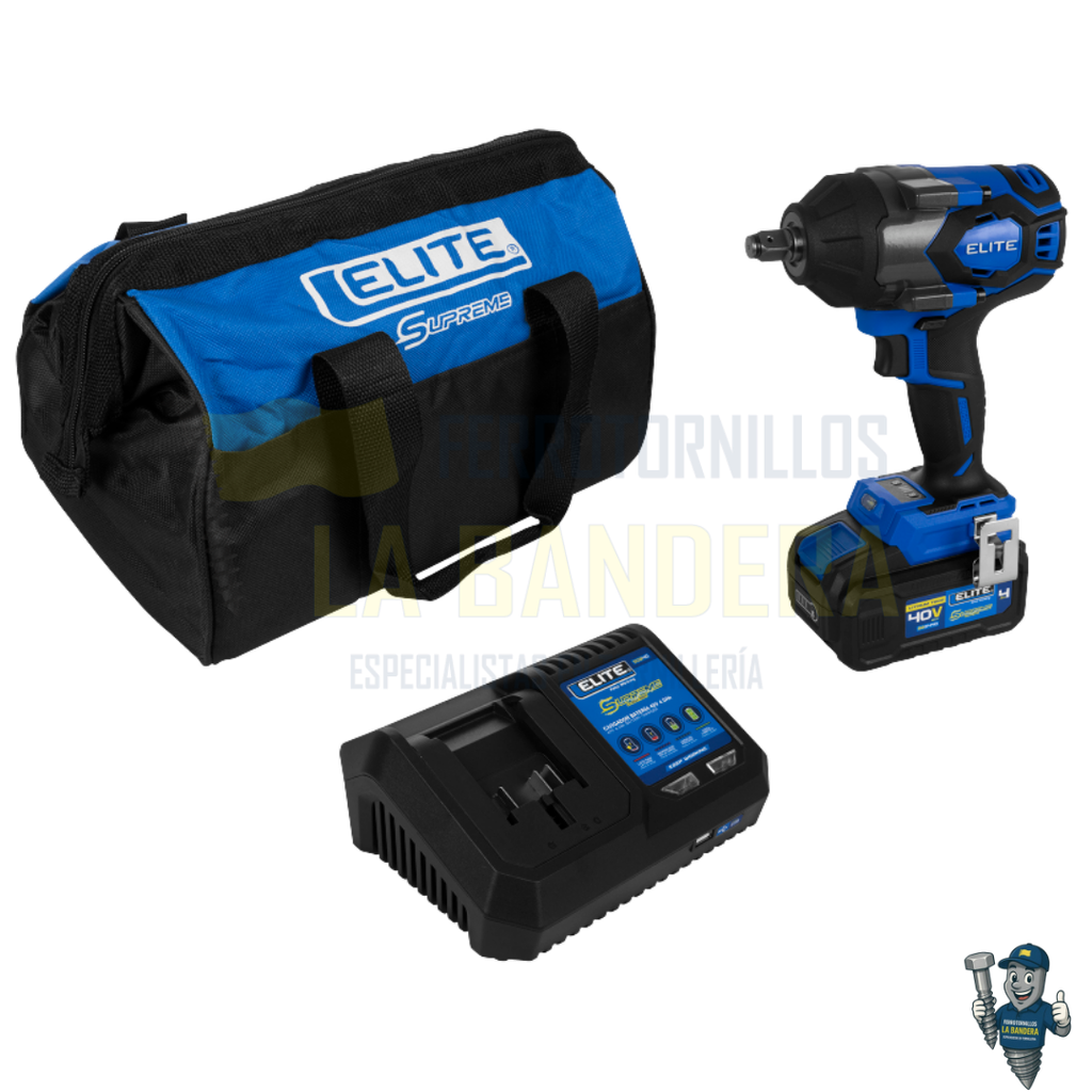 LLAVE IMPACTO INALA. 1/2" 40V 800NM 1 BAT 4AH CARGA. LONA ELITE SUPREME SBLI4080