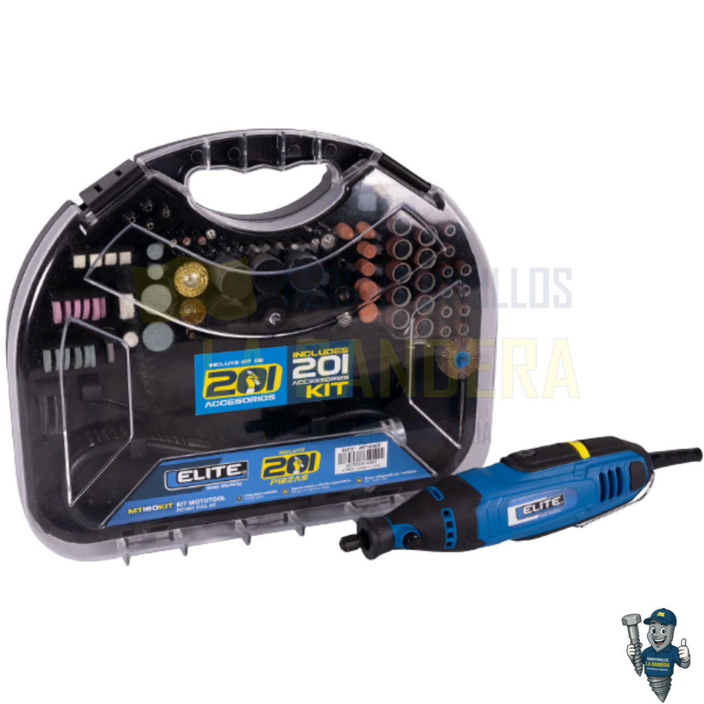 Mototool 180W velocidad variable con guaya y 210 accesorios Elite MT180KIT